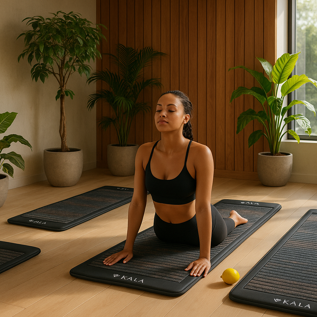 Serene PEMF therapy room with comfortable mats and peaceful atmosphere