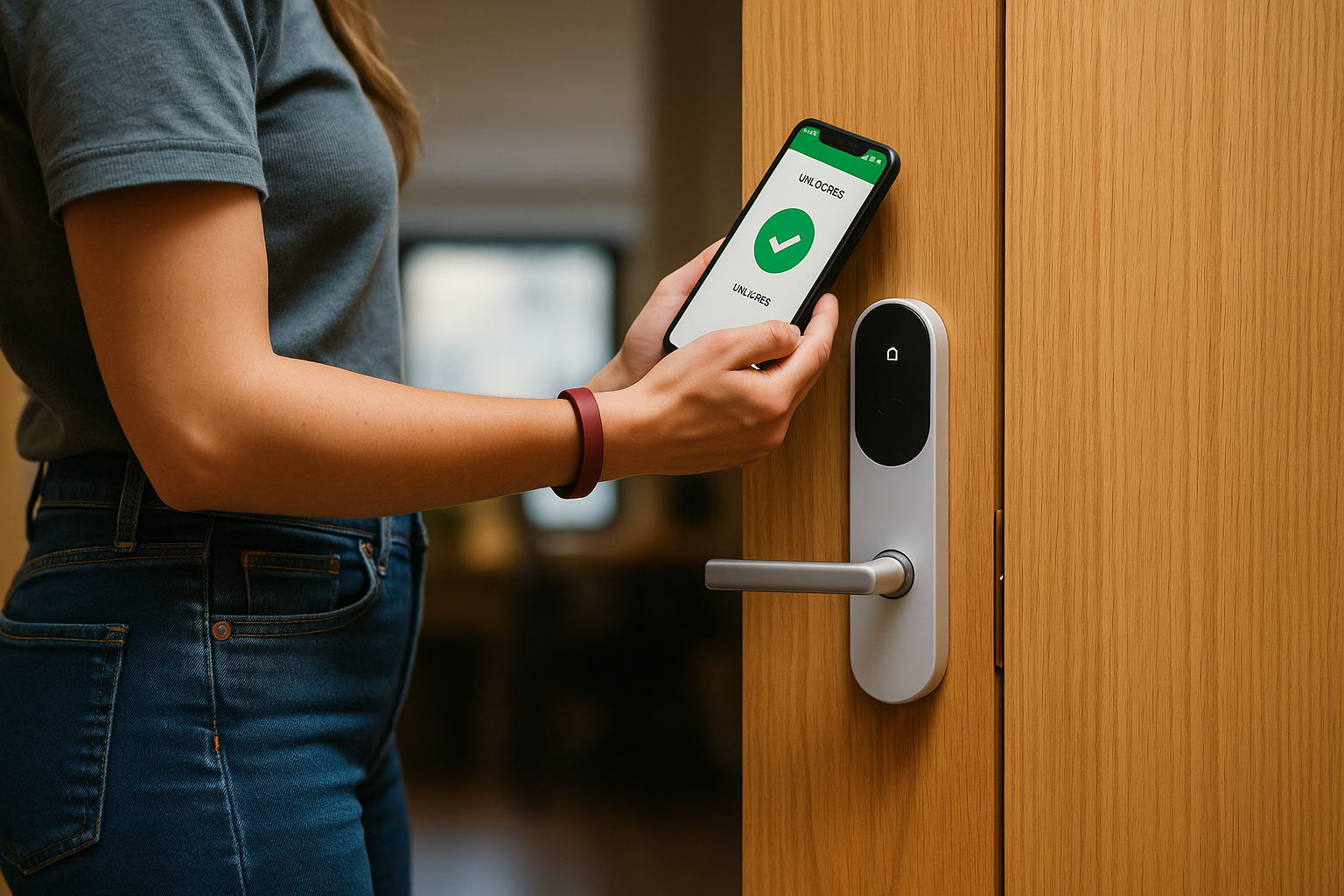Smart door lock with smartphone app control for keyless entry
